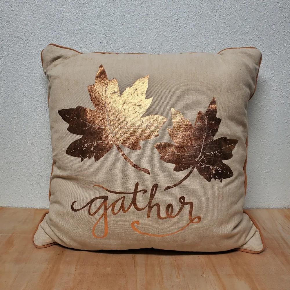 Decorative Throw Pillow Autumn wFoil Leafs & The Word Gather Home Decor